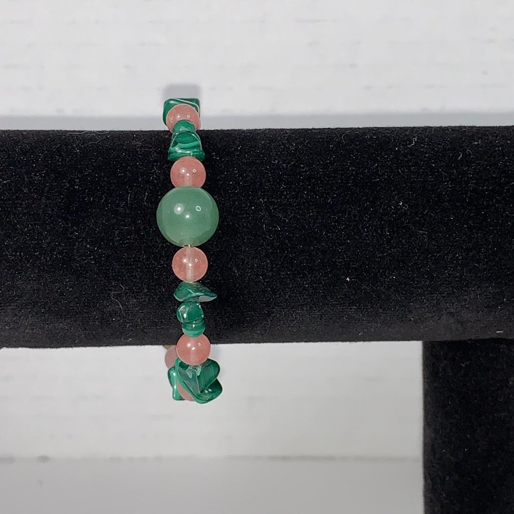 6 1/4 Malachite and Cherry Quartz Bracelet